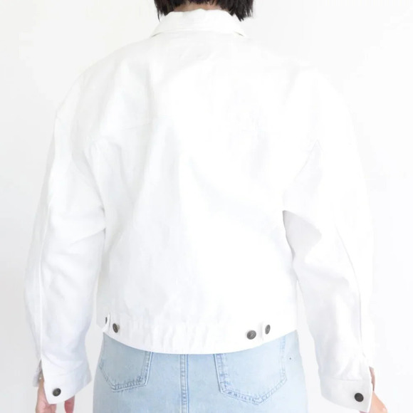 Vintage Liz Authentic White 100% Cotton Button Up Denim Jean Jacket S - Picture 3 of 11